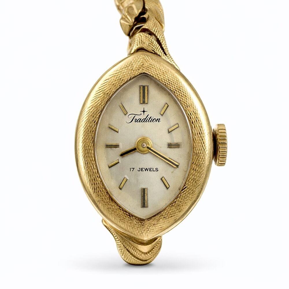 Vintage 1960s Tradition Swiss 14K Gold Watch 17 Jewels Hand-Wind Working Ladies - Picture 6 of 10